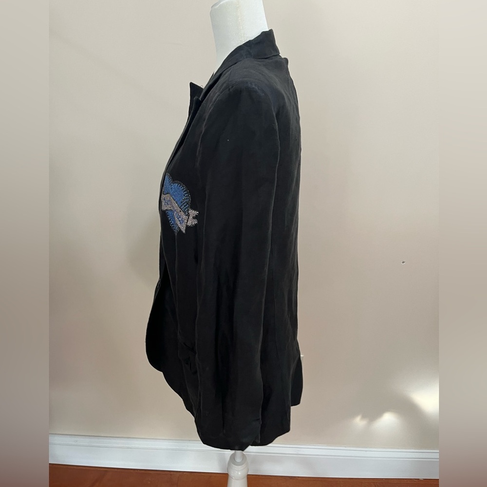 Zadig & Voltaire Black Linen Blend Art is Truth Viva Heart Strass Blazer 42 (XL) - Picture 4 of 10